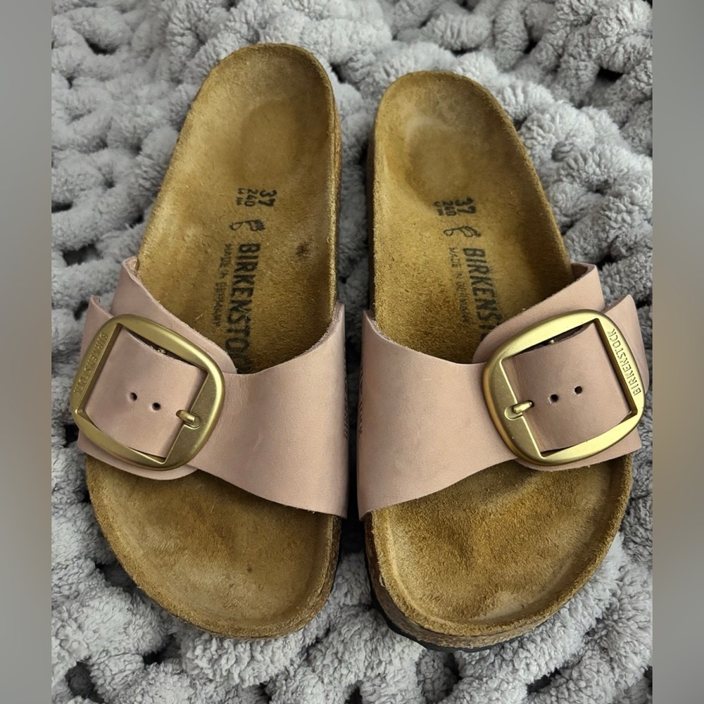 Birkenstock Blush Sandals with Gold Buckle